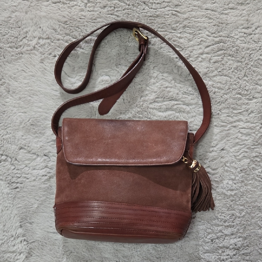 Tignanello brown tassels genuine leather crossbody bag
